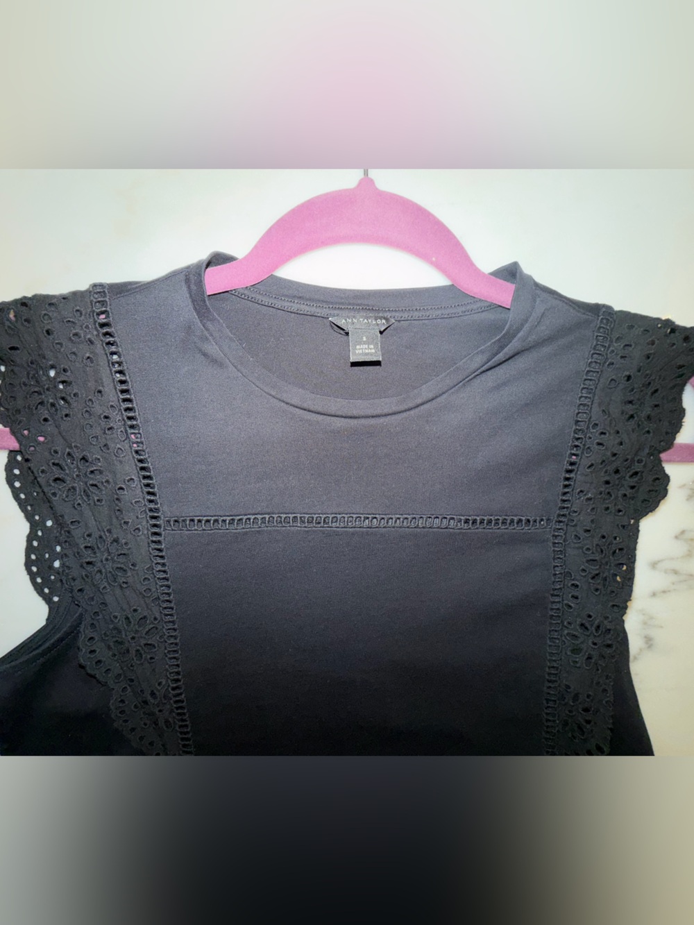 Ann Taylor Black Eyelet Trim Sleeveless Tank